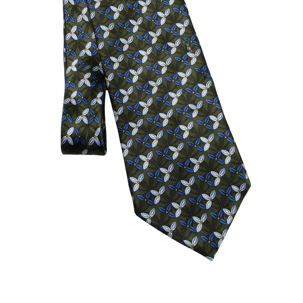 John W. Nordstrom Tie Mens One Size Green Floral 100% Silk Woven USA Necktie